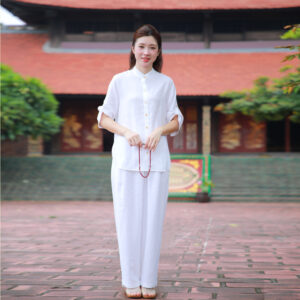 Pháp Phục Nữ, Bộ Đồ Đi Chùa Vải Linen Cao Cấp Màu Trắng