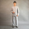 Bộ Nam Cổ Trụ Dài Tay Vải Linen Hàn Quốc Màu Xám, Nhiều Size