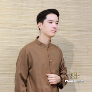 Alternative view of Bộ Quần Áo Cư Sĩ Nam Dài Tay, Vải Linen Màu Nâu Nút Nhựa, Size S, M, L, XL