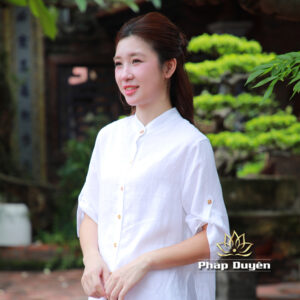 Alternative view of Pháp Phục Nữ, Bộ Đồ Đi Chùa Vải Linen Cao Cấp Màu Trắng