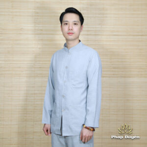 Alternative view of Bộ Quần Áo Phật Tử Nam Nút Nhựa Tay Dài Vải Linen, Màu Xám Nút Nhựa, Nhiều Size