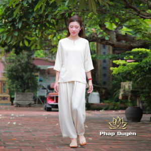 Alternative view of Bộ Quần Áo Nữ Vải Linen Cao Cấp, Cổ Tròn Màu Be