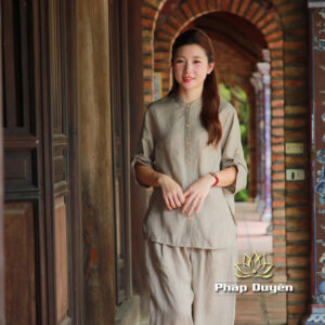 Alternative view of Bộ Pháp Phục Đi Chùa Nữ Vải Linen Cao Cấp Màu Xám