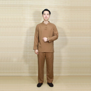 Bộ Quần Áo Phật Tử Nam Cổ Trụ Tay Dài Vải Linen Màu Nâu Đất, Nhiều Size
