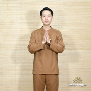Alternative view of Bộ Quần Áo Phật Tử Nam Cổ Trụ Tay Dài Vải Linen Màu Nâu Đất, Nhiều Size
